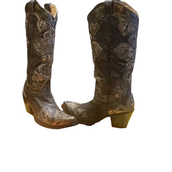 CORRAL WESTERN SNIP TOE DESTRESSED Black/Gray BOOTS Size 10 - Picture 9 of 16